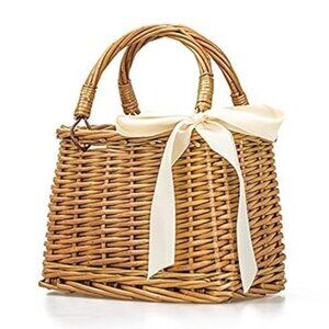 Natural Handwoven Wicker Handbag, Rectangular Basket Purse, Women Straw Tote (Re